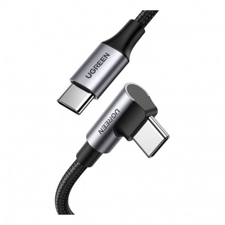 UGREEN US334 USB-C - USB-C 100W kiirlaadimiskaabel nurga all pistikuga nailonist ümbrisega alumiiniu