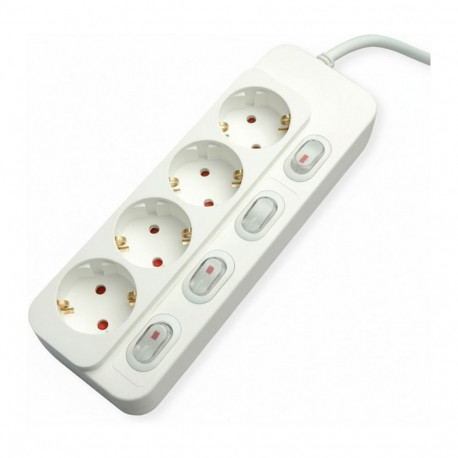 VALUE 4 pesaga eraldi lülititega pikendusjuhe, valge, 3 m