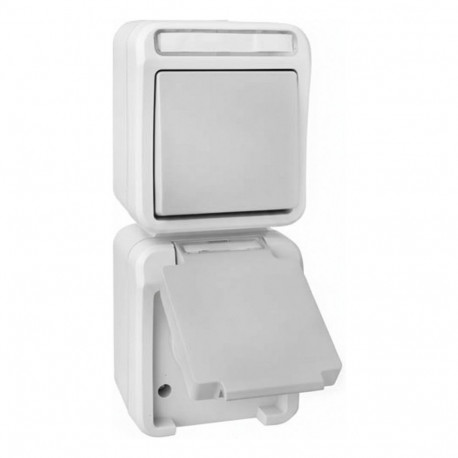 2410-50-0026 vertikaalne pindpaigaldatav IP54 pistikupesa/veksellüliti kombinatsioon