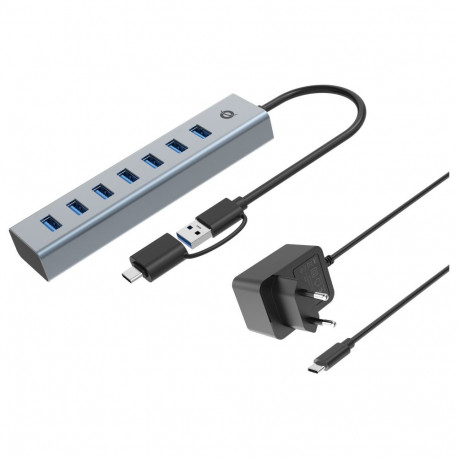 "CONCEPTRONIC 7-Port Hub USB-A3.0/-C Adap.->7xA3.0 m.Netz. gr"