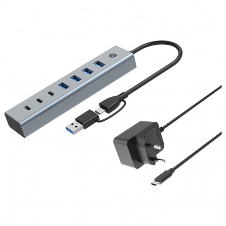 "CONCEPTRONIC 7-Port Hub USB-A3.0/-C Adap.->4xA3.0+m.Netz. gr"