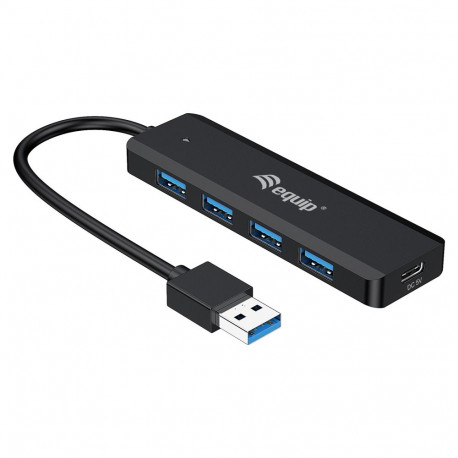 Equip 4-pordiline USB-jaotur 3.2 -> 4x3.0 + USB-C adapter 5Gbps ilma toiteplokita, must