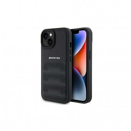 AMG Leather Debossed Lines case for iPhone 15 - black