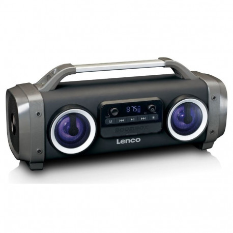 Splash proof bluetooth speaker FM radio USB and SD with light effects Lenco, black