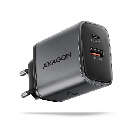 AXAGON seinalaadija ACU-PQ67 67W 2 porti (USB-A + USB-C) PD3.0/PPS/QC4+/SFC 2.0/Apple