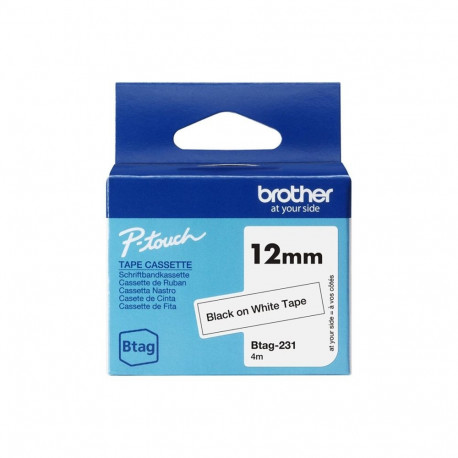 Brother etikett BTAG-231, must valgel