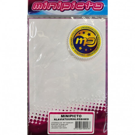 Klaviatuurikleebis lisatähed, universaalne matt lisatähestik, läbipaistev taust, valged sümbolid EST