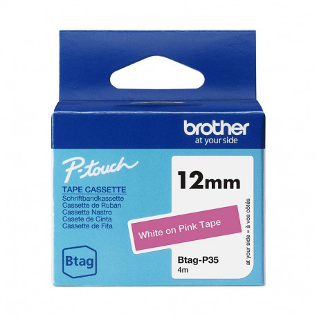 "Schriftband Brother 12mmx4m weiß/pink BTAG-P35"