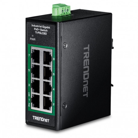 "TRENDnet TI-PGLC80 8-Port Gigabit PoE+ Industrial DIN-Rail Mini Switch"