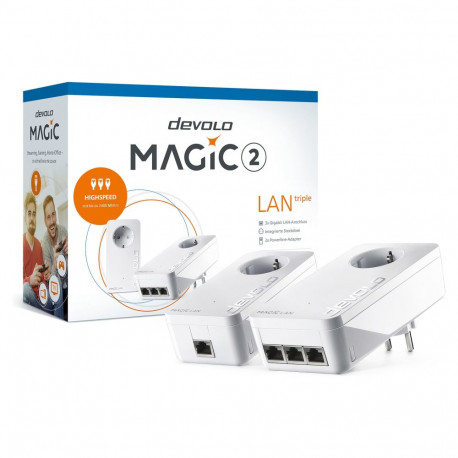 "devolo Magic 2 LAN triple Powerline Starter Kit Powerline bis zu 2.400 Mbit/s, 3x Gigabit LAN (pro 