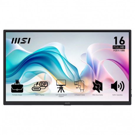 "39,6cm/15,6"" (1920×1080) MSI PRO MP165DE E6 16:9 IPS 4ms 60Hz USB-C HDMI 2.0b 250 cd/m² Black"
