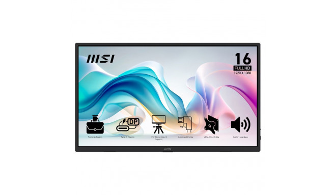 MSI monitor PRO MP165DE E6 39,6cm/15,6" (1920×1080) 16:9 IPS 4ms 60Hz USB-C HDMI 2.0b 250cd/m², must