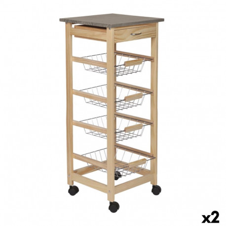 Vegetable trolley MobleKit Brown Grey Wood Metal 37 x 37 x 82 cm (2 Units)