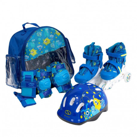 Zestaw łyżworolki Combo Monster,kask,kpl ochraniaczy,plecak 30-33 niebieski