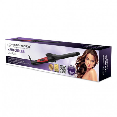 Hair Curler - Esperanza EBL003 Ceramic Curling Iron 180°C 1.6 cm Warm Black, Pink