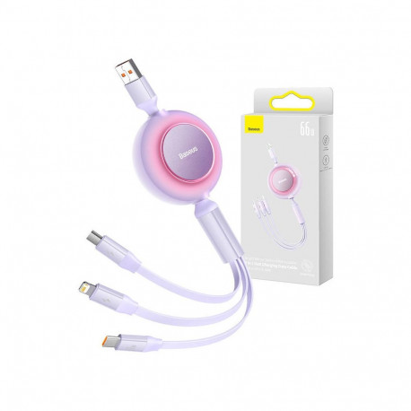 Cable - Baseus Bright Mirror 3-in-1 USB Cable (micro USB, USB-C, Lightning, 66W) Purple