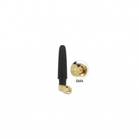 DeLOCK WLAN 802.11 b/g/n Antenna SMA plug 90° 2 dBi omnidirectional fixed with flexible material bla