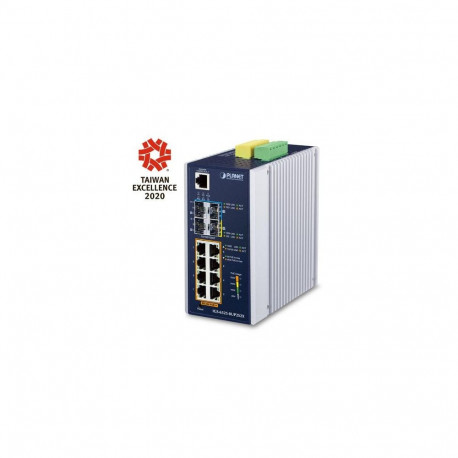 PLANET IP30 DIN-rail Industrial L3 8P Managed Gigabit Ethernet (10/100/1000) Aluminium, Blue