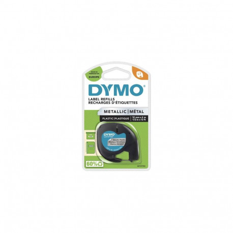 DYMO LetraTag Metallic Labels | Authentic | Black Print on Metallic Silver | 12mm x 4m | Self-Adhesi