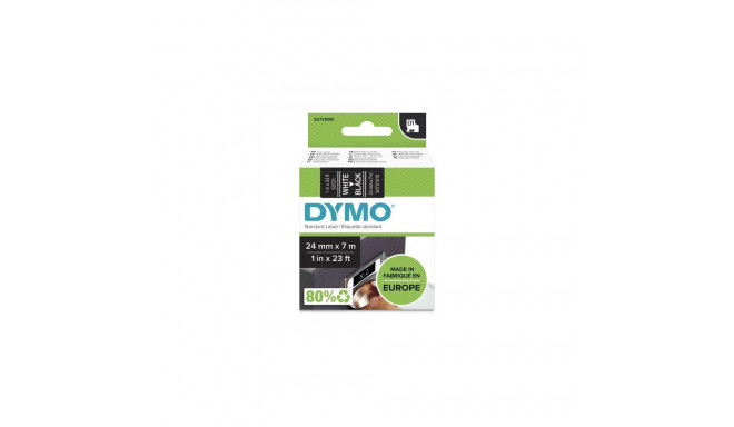 DYMO Authentic D1 Labels | 24mm x 7m Roll | White Print on Black | Self-Adhesive Labels for LabelMan