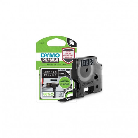 DYMO Authentic D1 Durable Labels | White Print on Black Tape | 12 mm x 3 m | Labelling Tape for Labe