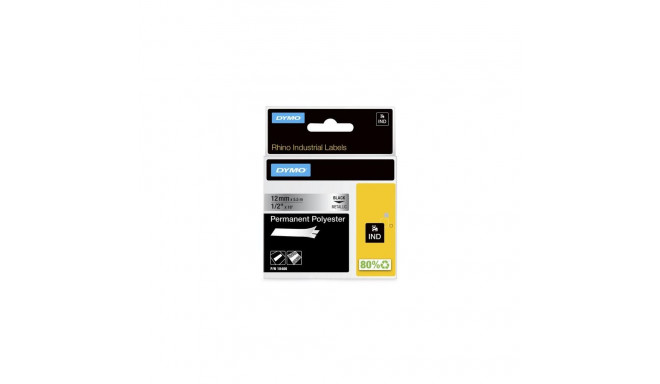 DYMO Rhino Industrial Permanent Polyester Labels | 12mm x 5.5m | Black Print on Metallic | for Rhino