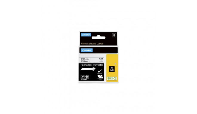 DYMO Rhino Industrial Permanent Polyester Labels | 6 mm x 5.5 m | Black Print on White | Self-Adhesi