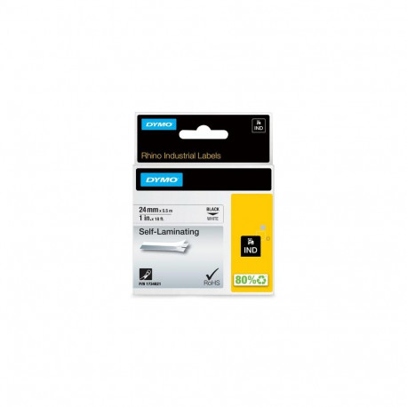 DYMO Rhino Industrial Self Laminating Labels | 24 mm x 5.5m | White on Black | for Rhino Label Maker
