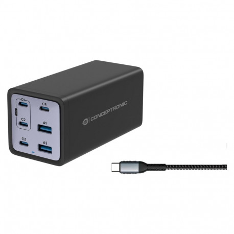 "CONCEPTRONIC Ladegerät 6Port GaN 4xUSB-C/2xA200WPD3.1/PPS sw"