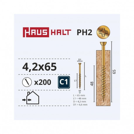 OSB SCREW 4.2X65 YELLOW ZN (200)