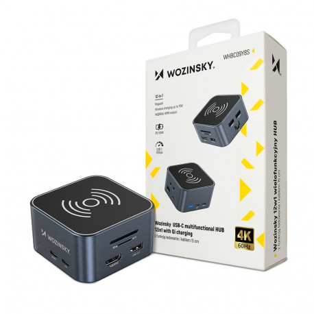 Hub USB-C 12 in 1 Wozinsky WHBC09Y8S multifunctional, with wireless charging function, aluminum, wit
