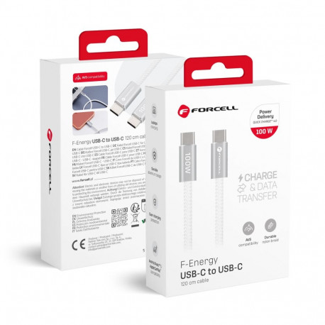 Cable USB C to USB C Forcell F-Energy QC4.0 PD 5A 100W Cafule Color 1,2 m ACYH23 white