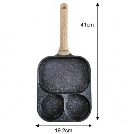 Klausberg pann kb-7827 ristkülikukujuline 3-osaline mittenakkuva kattega puidust käepidemega 41x19,2