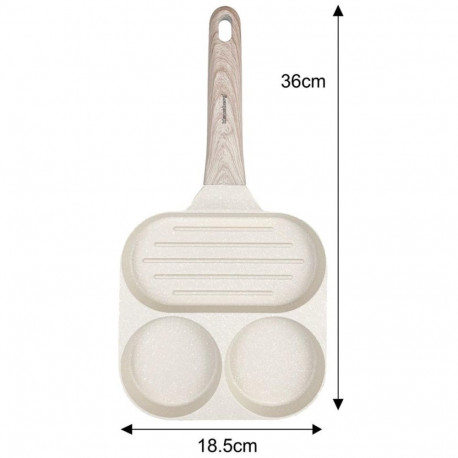 Patelnia z powłoką nieprzywieralną, 3 sekcje, beżowa z drewnianą rączką, 36x18,5x2,5cm, klausberg, k