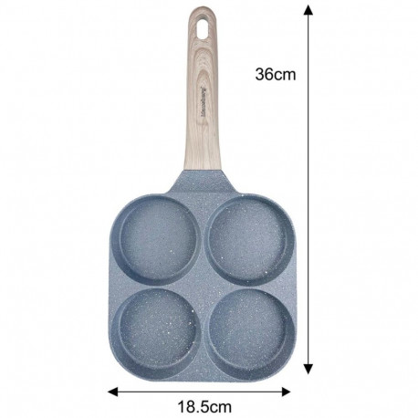 Patelnia z powłoką nieprzywieralną, 4 sekcje, szara z drewnianą rączką, 36x18,5x2,5cm klausberg, kb-