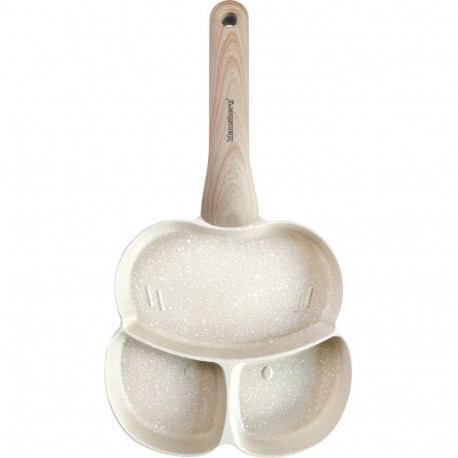 Patelnia z powłoką nieprzywieralną, 3 sekcje, beżowa z drewnianą rączką, 24x19x2,5cm klausberg, kb-7