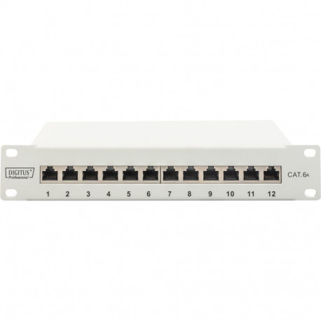10" Patchpanel DN-91612S-EA-G, 12-Port, Cat.6a (grau, 1HE, Rack Mount, geschirmt)