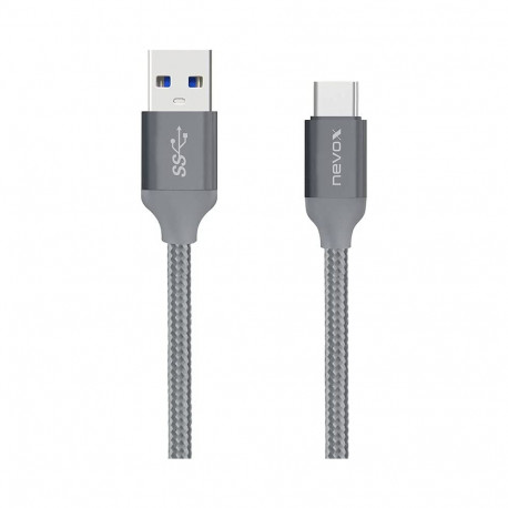 USB 3.2 Gen 1 Kabel, USB-A Stecker > USB-C Stecker (grau, 2 Meter, gesleevt)