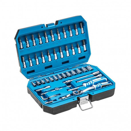 Hogert HT1R416, 46 pcs tool set, 1/4" drive, 72-tooth ratchet, CrV/CrMo steel, sockets, screwdriver 