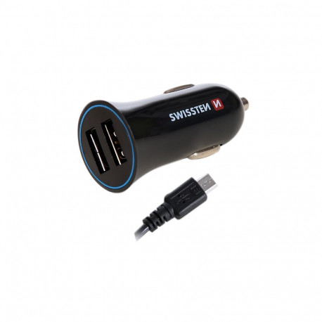 Swissten Car charger 12V - 24V / 1A + 2.1A and Micro USB Cable 1.5m