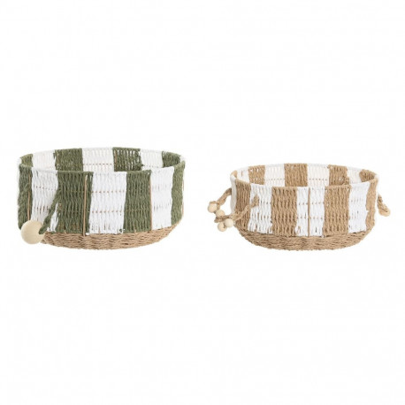 Basket set Home ESPRIT Green Cream Tropical 35 X 35 X 16 CM (2 Pieces)