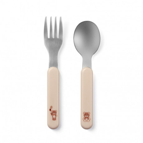 Babyono stainless steel spoon and fork cream 1065/03