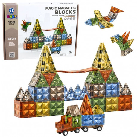 Magnetklotsid loovaks konstrueerimiseks 3D kujundid ja sõiduk 100el.