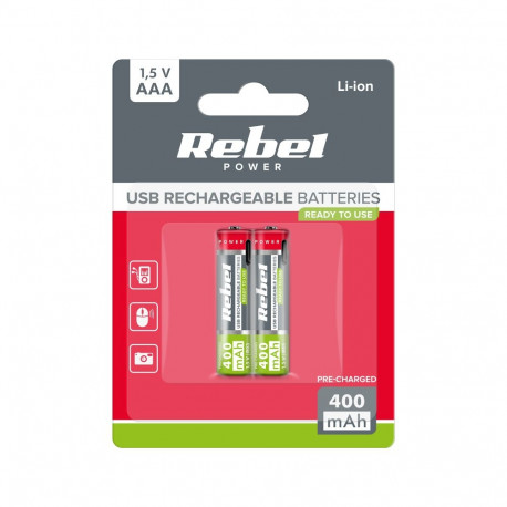 Rebel akud AAA R3 400mAh Li-ion 1.5V C-tüüpi pesaga 2 tk