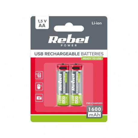Rebel laetavad akud AA 1600mAh Li-ion 1.5V 2tk C-tüüpi pesa