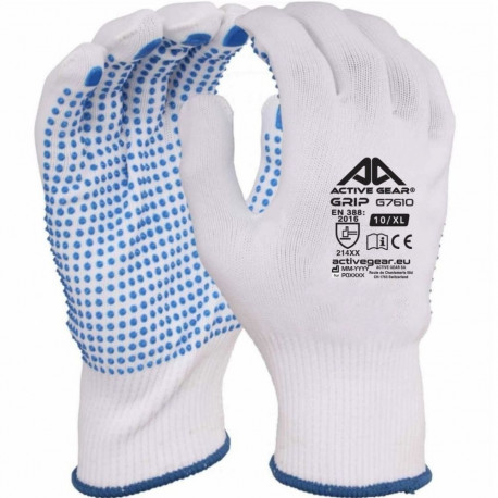 Poliestera cimdi ar PVC punktojumu, 10 izm., Active GRIP G7610NP