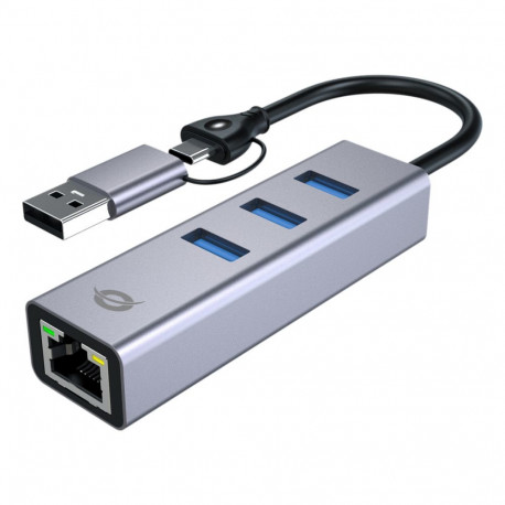 "CONCEPTRONIC Adapter USB-C/-A3.0->GbE+3x-A3.0 5Gbs gr"