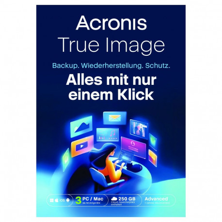 Acronis True Image Advanced 3 arvutit + 250GB Acronis Cloud Storage 1 aasta tellimus, ESD-allalaadim