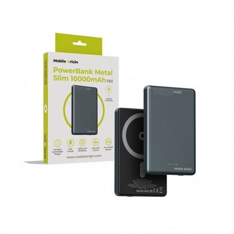 Akupank juhtmevaba laadimisega + USB-C pesaga, 10.000 mAh, 20W, tumehall, õhuke, alumiiniumsulamist 