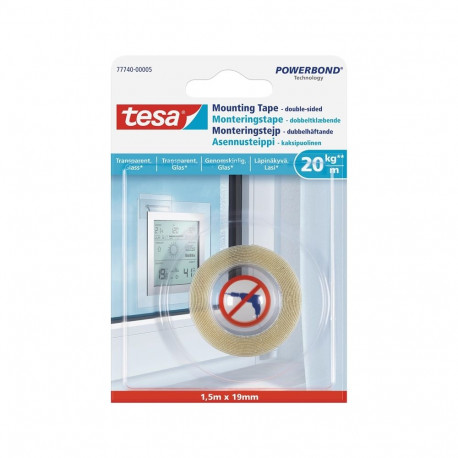 kahepoolne teip 1.5m x 19mm läbipaistev akendele
